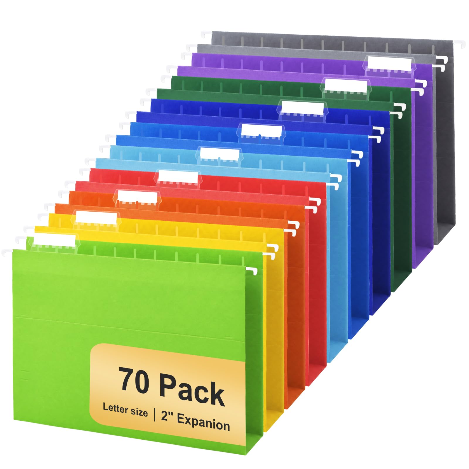 Cartelle appese, confezione da 70 cartelle da appendere formato lettera, con linguette tagliate da 1/5, per rimanere organizzati per la casa e l'ufficio, documenti e carta, 10 colori