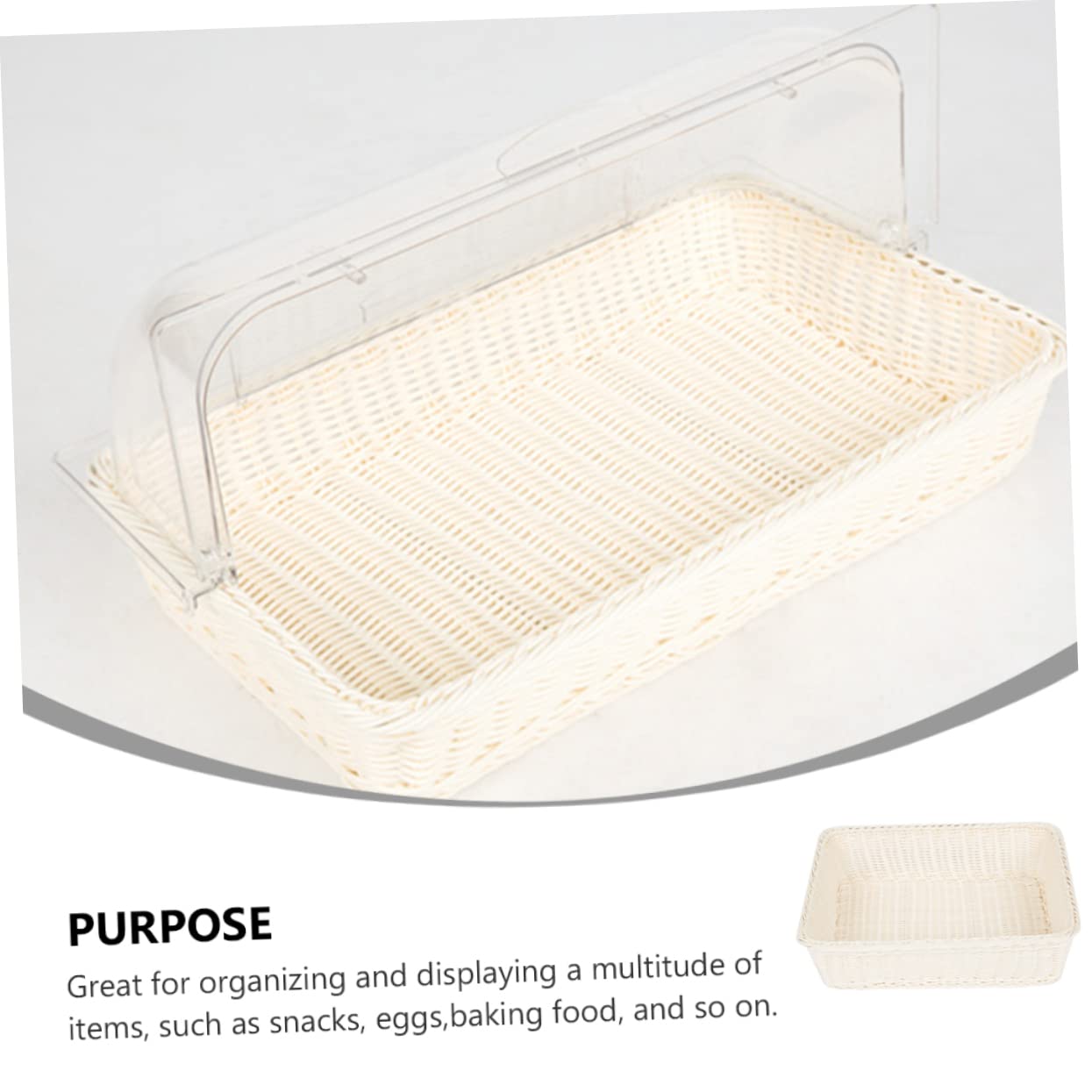 NAMOARLY 1pc Food Storage Basket Round Rattan Tray Tabletop Organizer Basket Container Fruit Tray Flat Basket Vegetable Basket Wicker Baskets Storage Baskets Fruit Basket Beige Pp re-usable