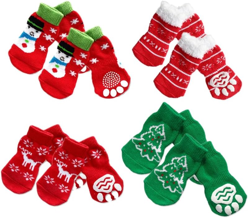 HANABASS 4 Pairs Christmas Dog Socks Non Slip Dog Socks Paw Protector for Small Medium Large Senior s (Size)