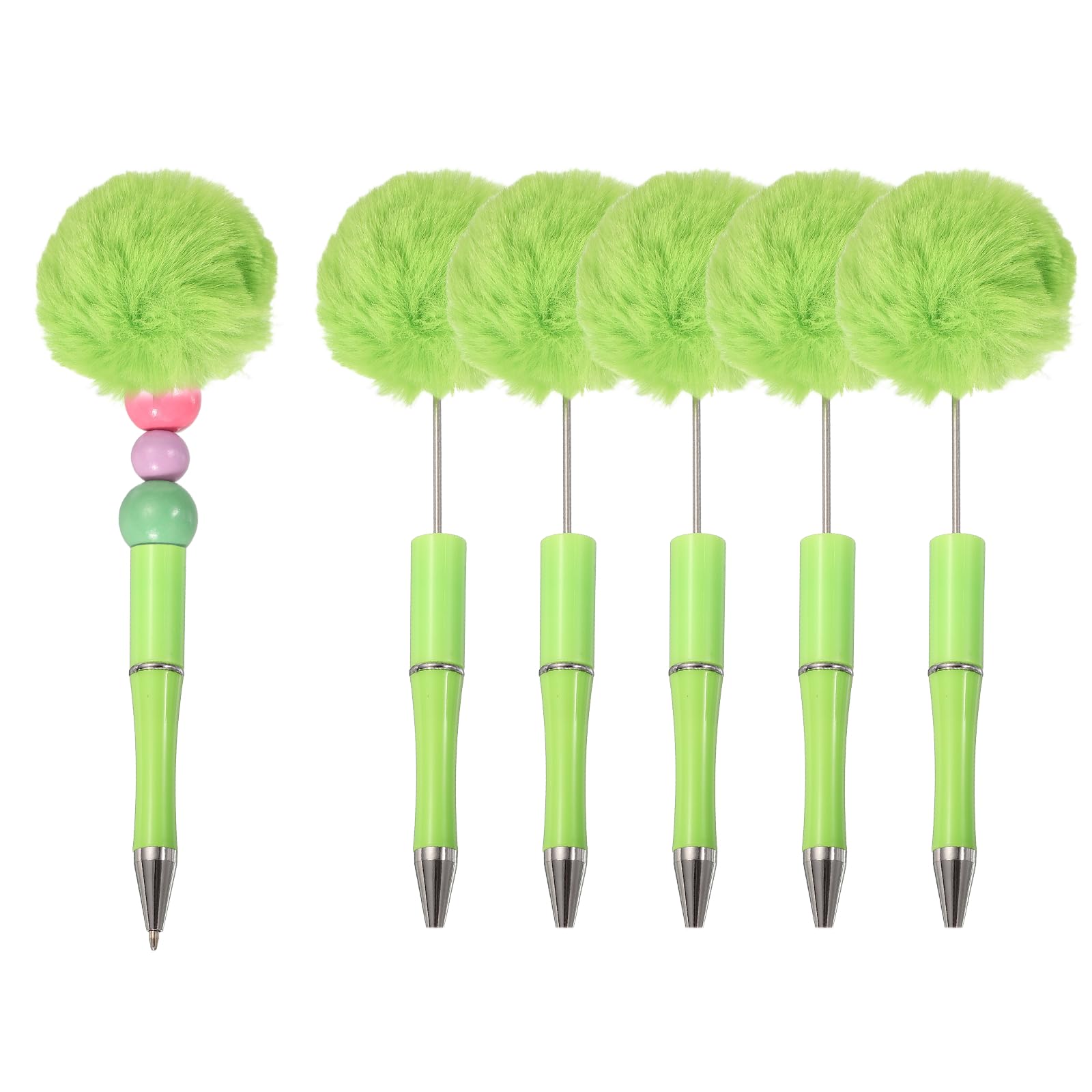 PATIKIL Pompom Ballpoint Pens, Fluffy Ball Pens Pom Pom Plastic Cute Beaded Pen for DIY Gift Writing Office Supplies - 6 Pcs (Green)