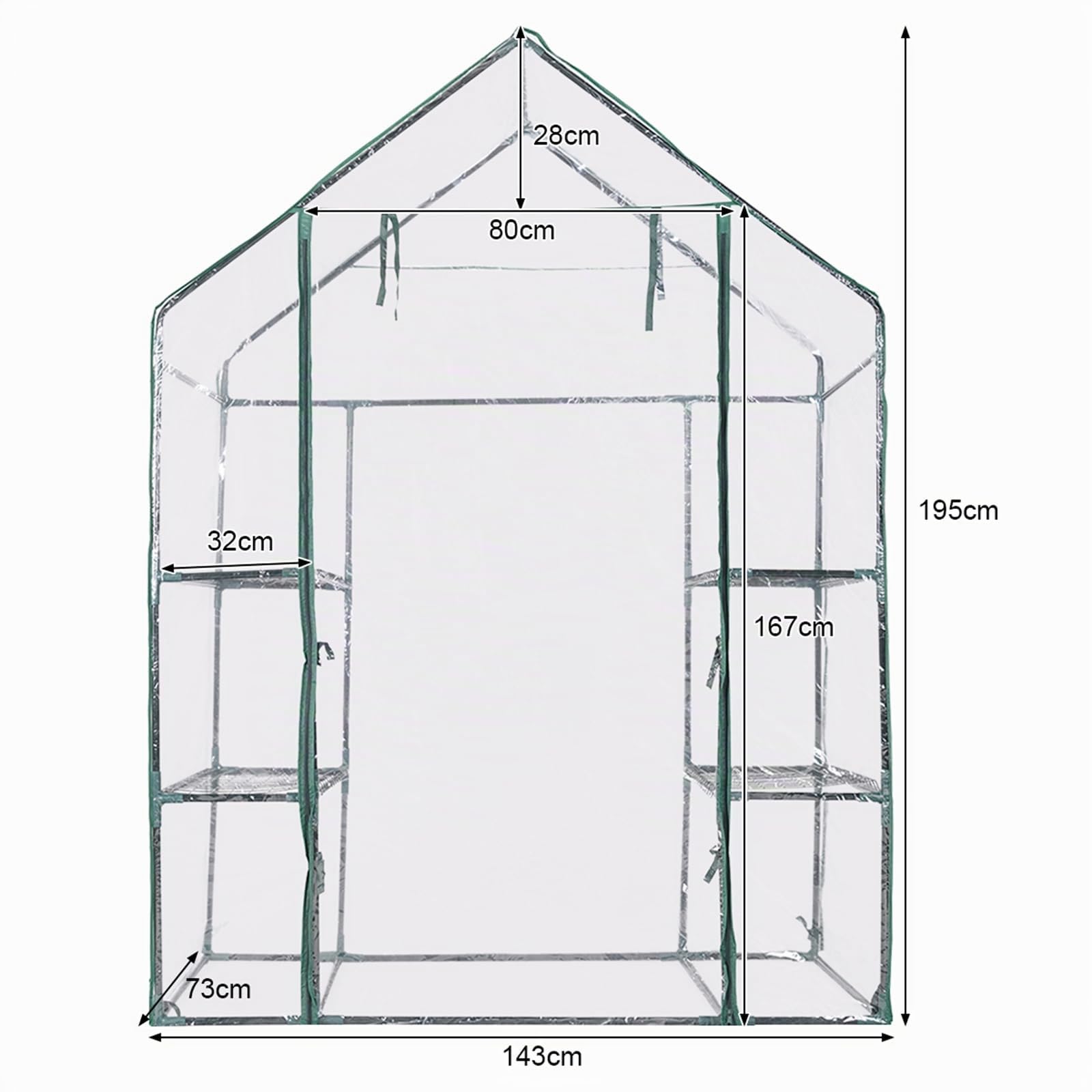 HOMASIS Serra da Giardino con Supporto per Piante, Serra per Piante Invernale, Miniserra da Balcone con Copertura in PVC e Porta Avvolgibile, 143 x 73 x 195 cm (Verde)