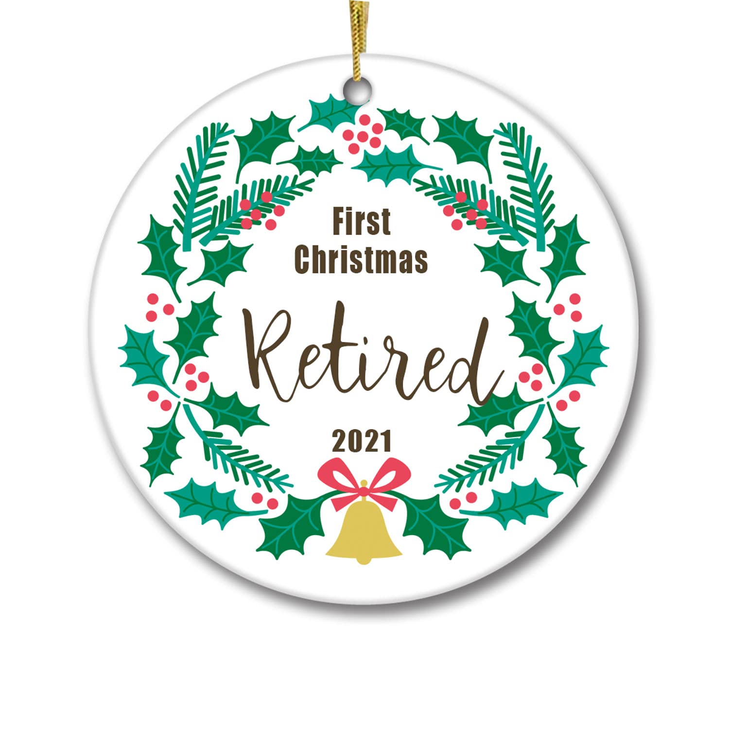 First Retired Christmas 2022 Dated Keepsake Man Woman Office Company Job Retirement Party Gift 1st Holiday Retiring 3" Round Ceramic Ornament with Gift Box Xmas Present