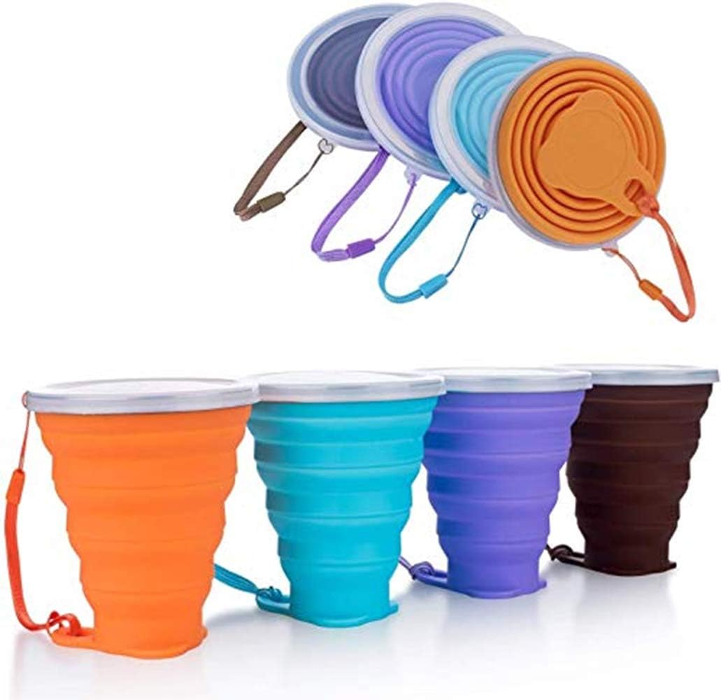 Hokone Silicone Collapsible Travel Cup, Folding Camping Cup with Lids Silicone Mug Portable for Camping Drinking Coffee