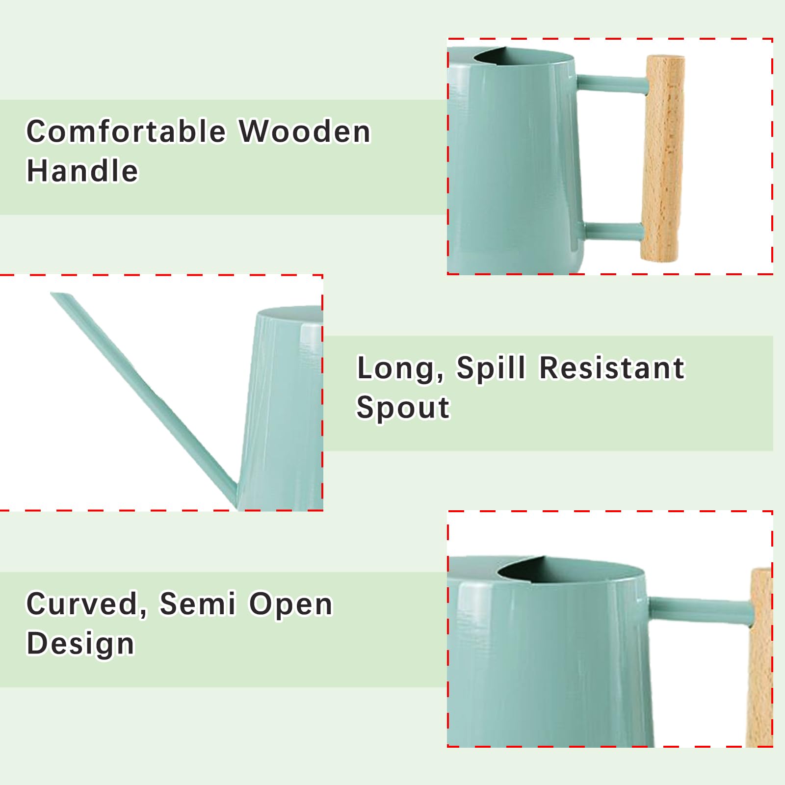 Arrosoir en Acier Inoxydable 1L(35oz), 1000ml Metal Arrosoir Petit pour Plante Interieur, Extérieures, Jardin, Jardinage avec Long Bec et Poignée en Bois Confortable - Bleu