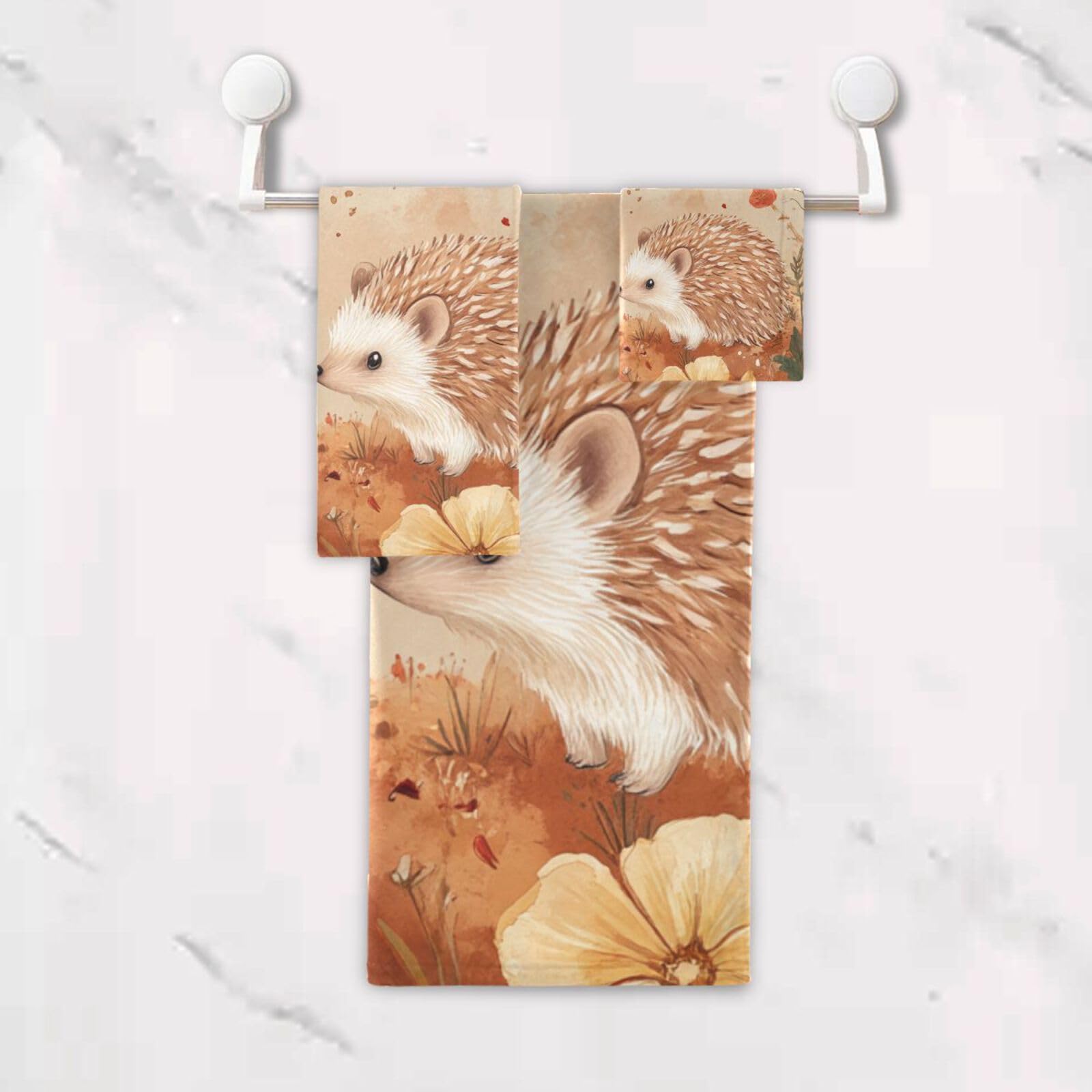 Set di 3 asciugamani morbidi per il viso a forma di riccio in terracotta con cartoni animati, 1 asciugamano da bagno, 1 asciugamano per le mani, 1 panno per il corpo e il viso da bagno