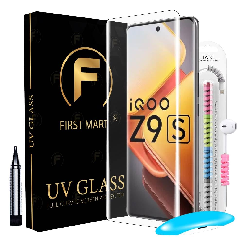 FIRST MART Tempered Glass for IQOO Z9s 5G / Z9s Pro 5G with Edge to Edge Full Screen Coverage and Easy UV Glue Installation Kit and Cable Protector, Pack of 1 (B0DF1TGJBV) Amazon Price History, Amazon Price Tracker