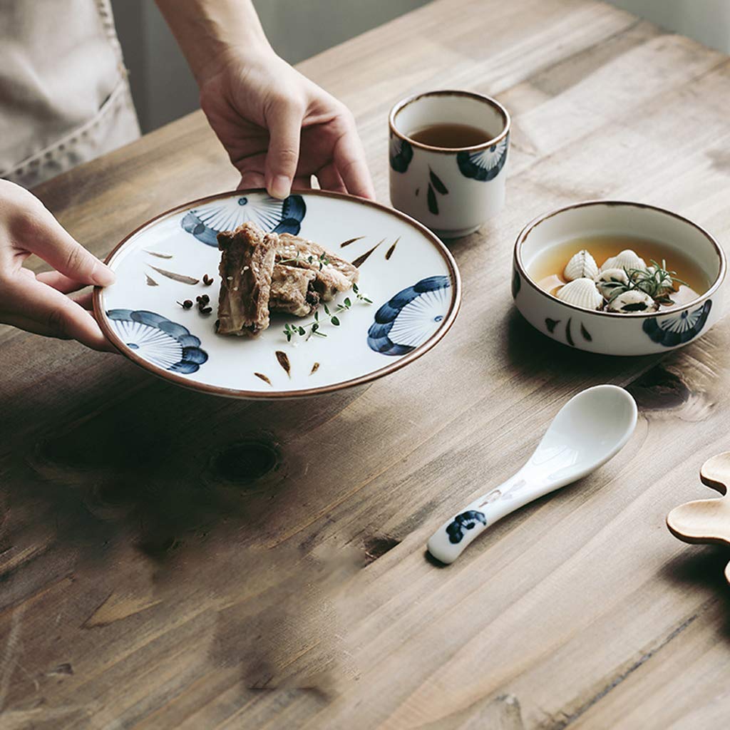 Vajillas de cerámica, vajilla Retro de Porcelana de 24 Piezas para restaurantes y reuniones Familiares. Incluye Platos y Cuencos Pintados en D.