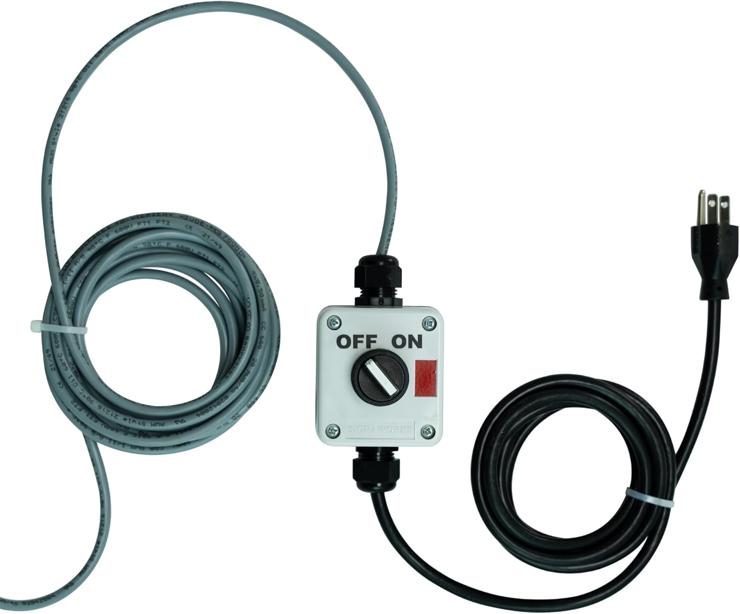 Signaworks 1 Stack Super Bright LED Andon Tower Light Red with 10' Extended Cable to 1 Switch Box, Off-On, 3 Prong 8 ft Industrial Power Cord, Plug & Play Ready * Assembled in USA *