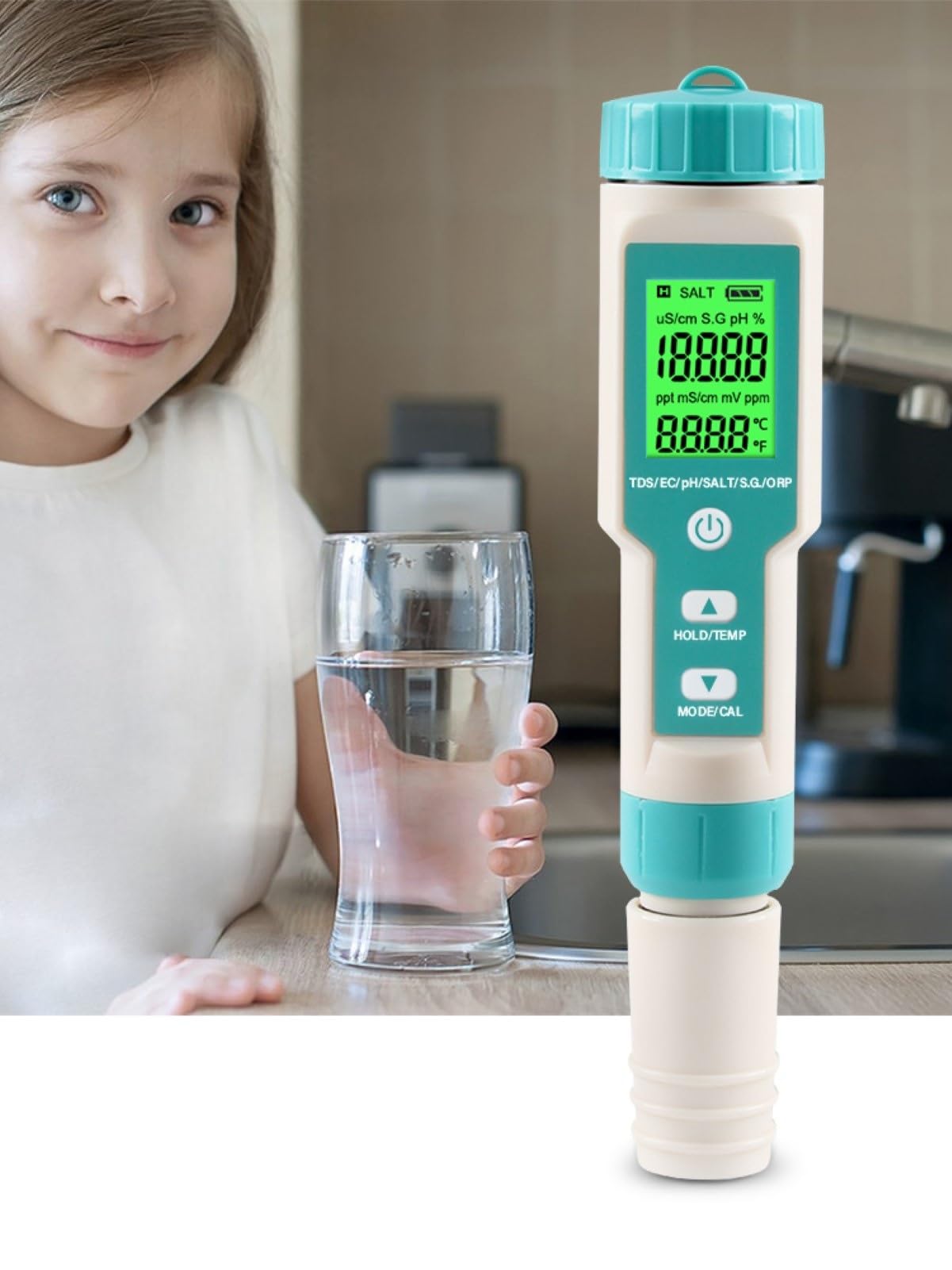PH-mètre, 7 en 1 PH/TDS/EC/ORP/SG/salinité/température, Testeur De PH Numérique avec Rétroéclairage ATC Et LCD for l'eau Potable, La Culture Hydroponique, La Piscine Et L'aquarium