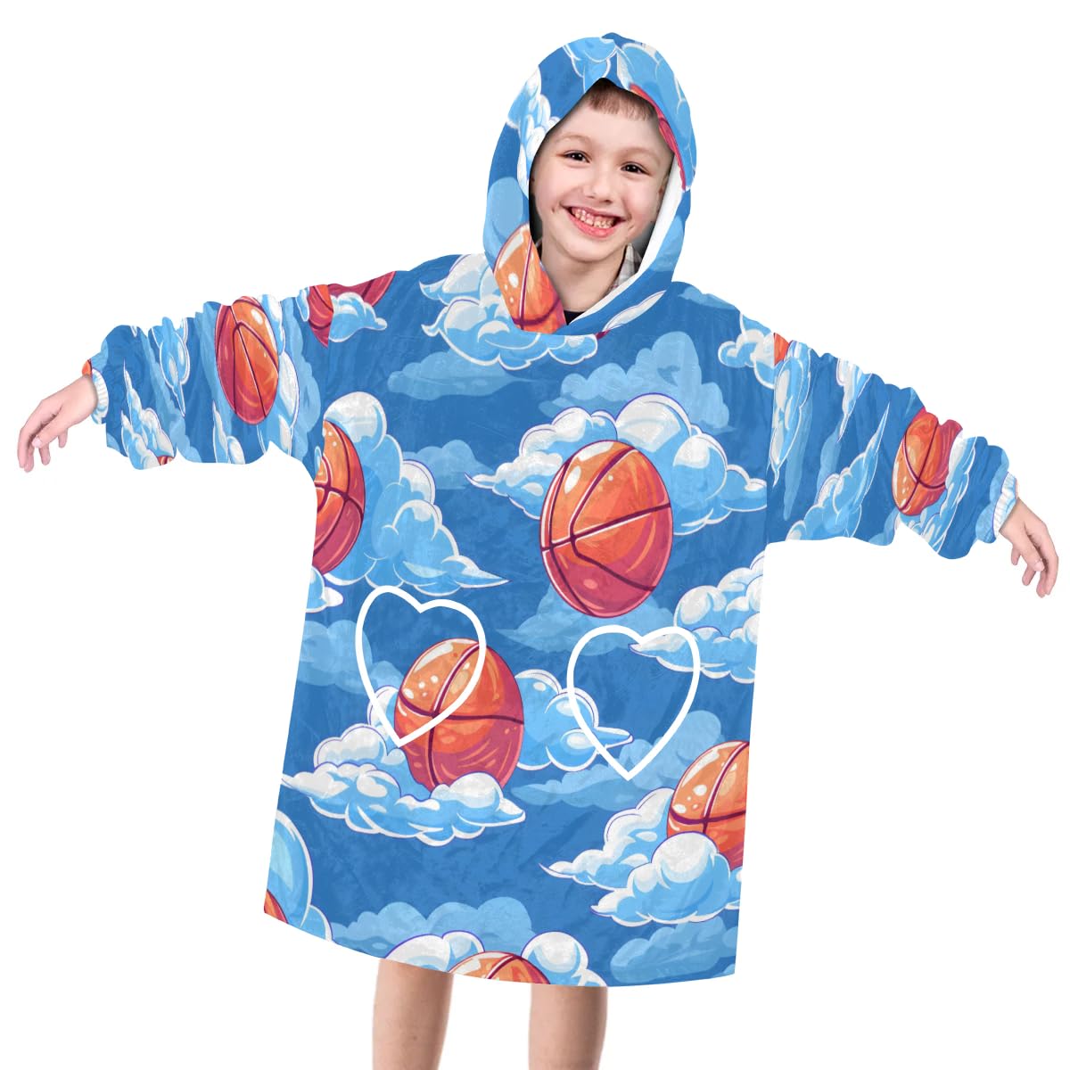 Pardick Wearable Blanket Hoodie for Kids, Pretty Basketball Fleece Sweatshirt Blanket Oversized Blanket Sweatshirt with Pocket Flannel Warm Hooded Blanket 6-10 Year Old Girl Boy Gift, One Size