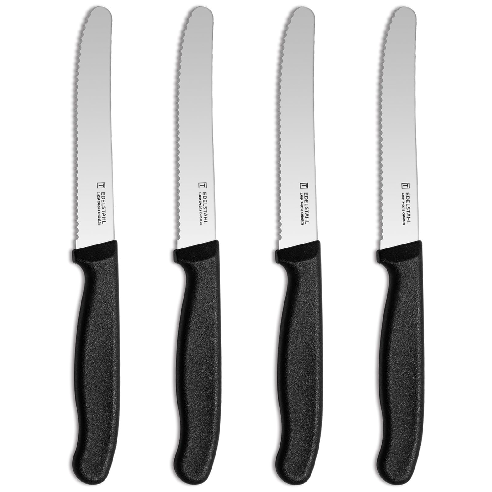 targzier Frühstücksmesser 4 Stück,Hochwertiges Brötchenmesser Set,Scharfe Messer mit Wellenschliff,Edelstahl Schneidemesser,Kunststoffgriff Tomatenmesser,Schwarzes Messerset
