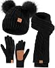 Winuesa Hat Scarf and Gloves Set Ladies, Winter Beanie Hat for Women with Pom Pom Fleece Lined, Bobble Cap Touchscreen Gloves Women Scarf Neck Warmer 3 in 1 Cold Weather Set