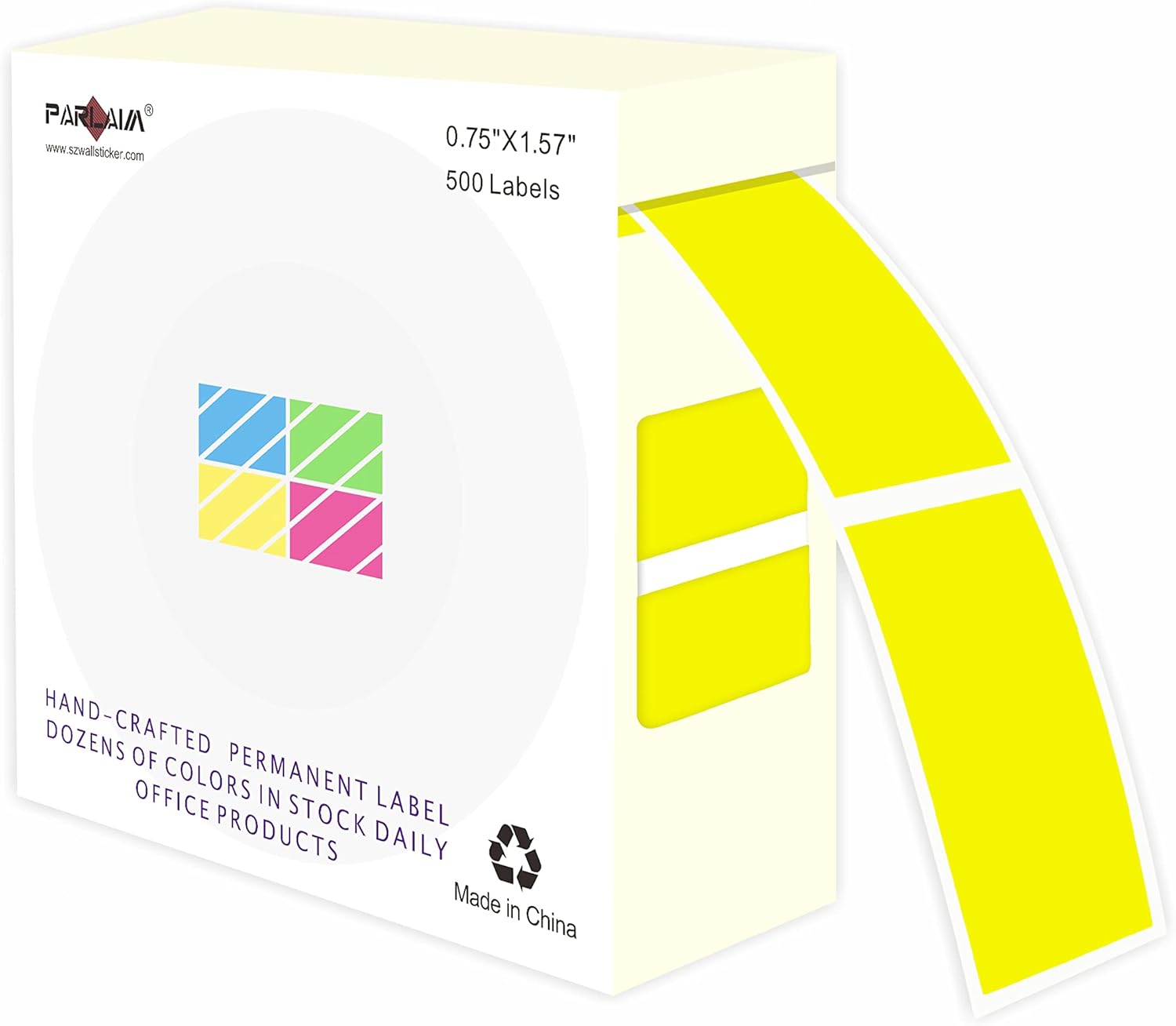 PARLAIM Rectangle Labels Rolls Color Code Sticker 1.57 inch x 0.75 inch, 500 per Roll Label Dispenser Box,Stickers for Home Office (Fluorescent Yellow) : Office Products