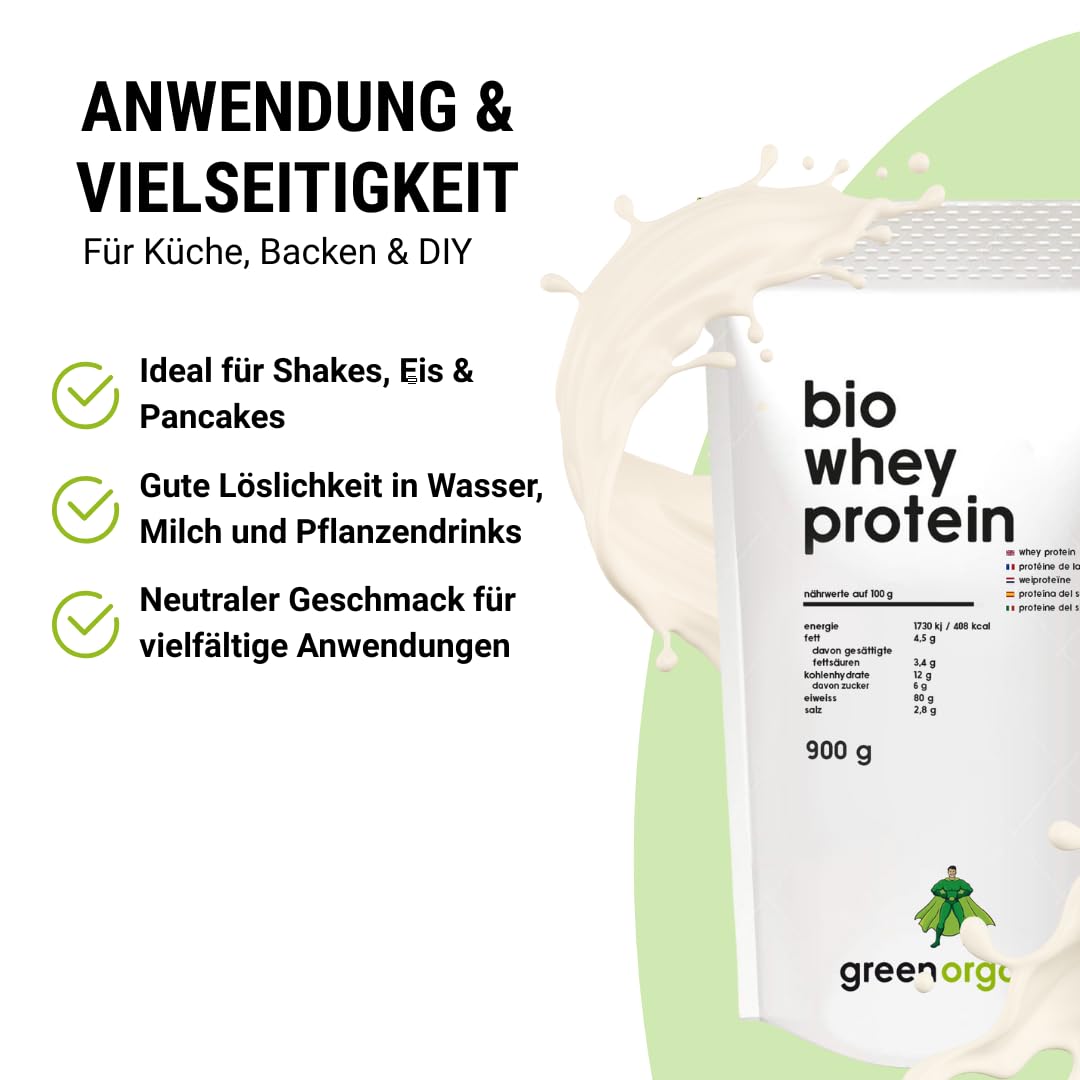 BIO PREMIUM WHEY PROTEIN aus Bio-Molke, 100% Eiweiß-Pulver, Superfood, Weidehaltung, neutral, ohne Süßstoffe, 900 g