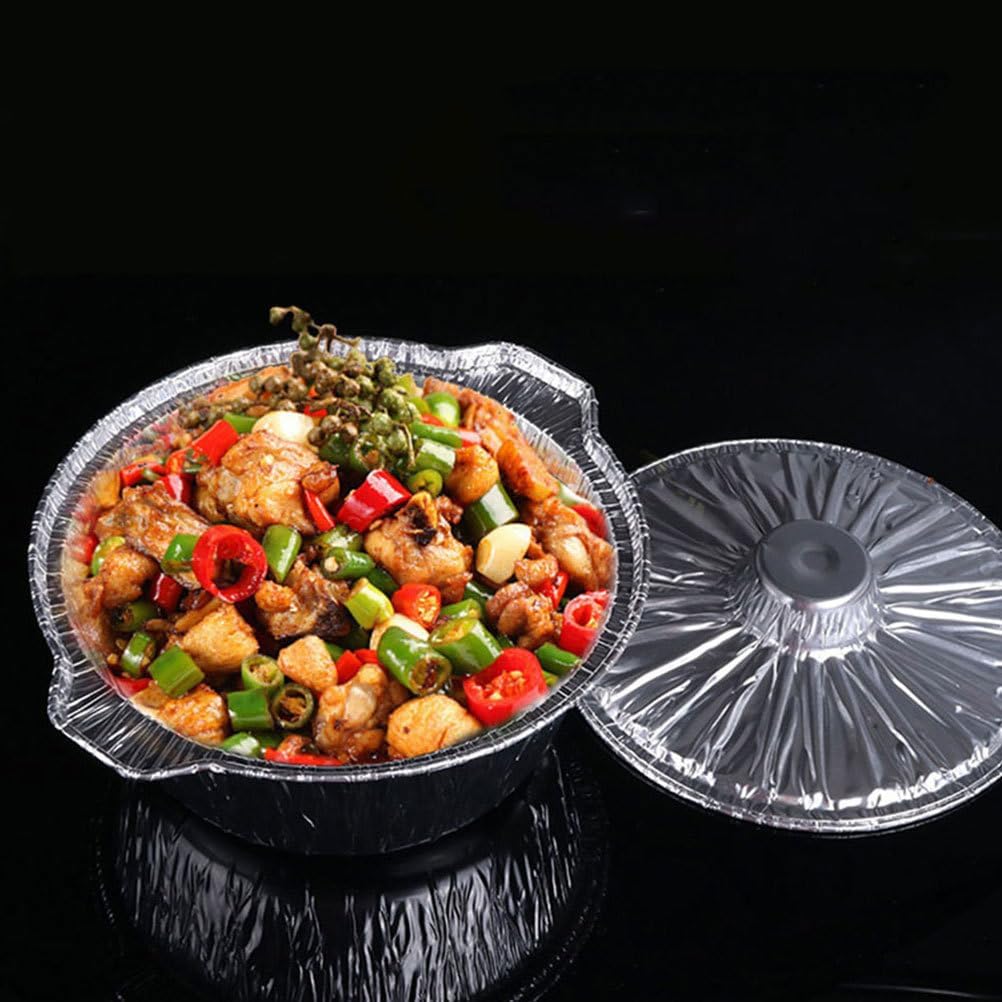 Cabilock 5 Pack Aluminum Foil Pot Lids Baking Pan for Bbq Outdoor Cooking Disposable Aluminum Baking Pots
