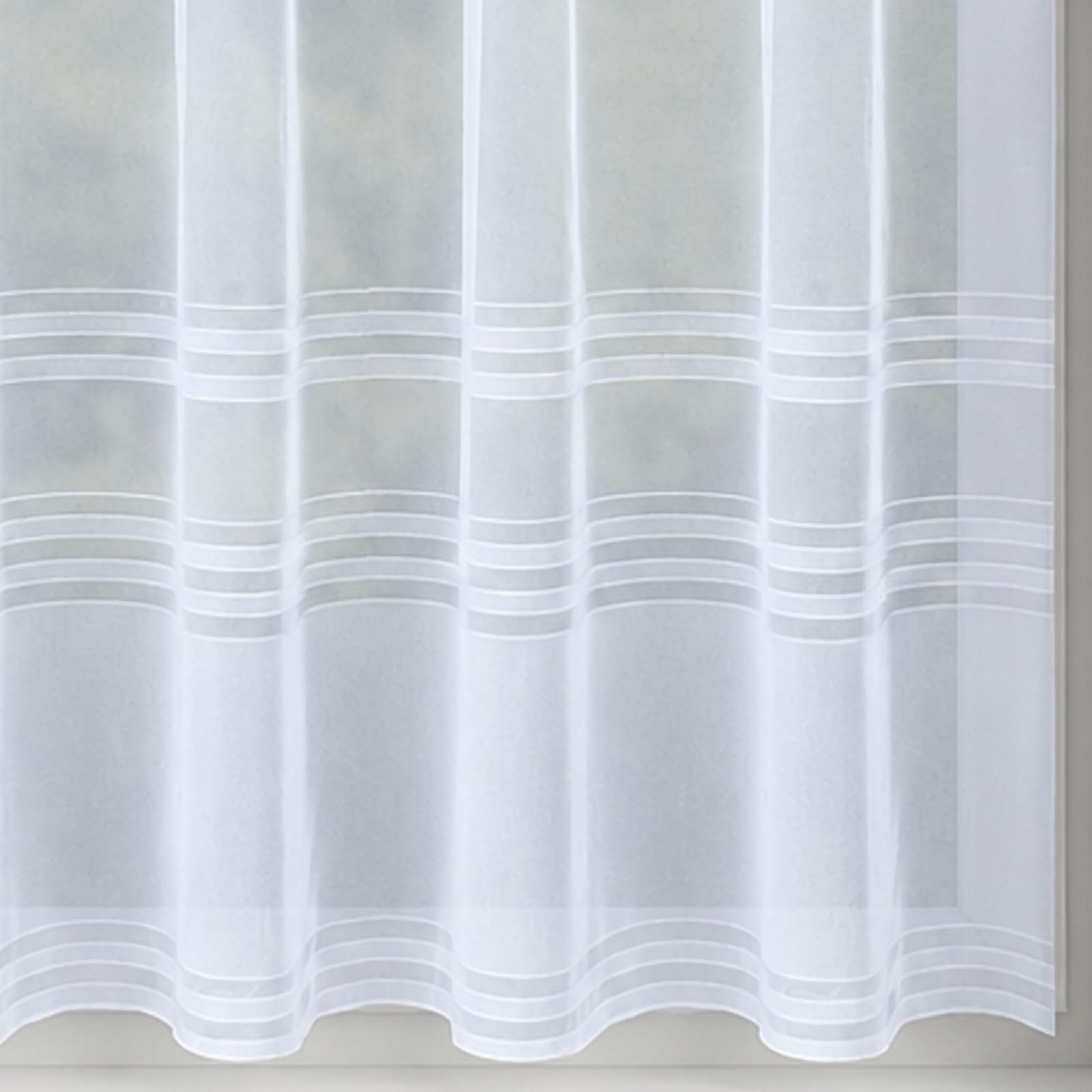 63" (160cm) Drop - Madison Optic White Modern Stripe Net Curtain - Choose Your Design - Sold By The Metre - Supplied In One Continuous Piece - Slot Top