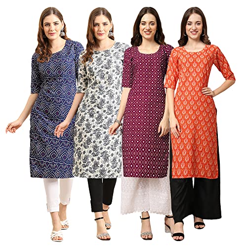 Image of Pinkmint Women's Crepe Digital Print Straight Kurta [Pack of 4]