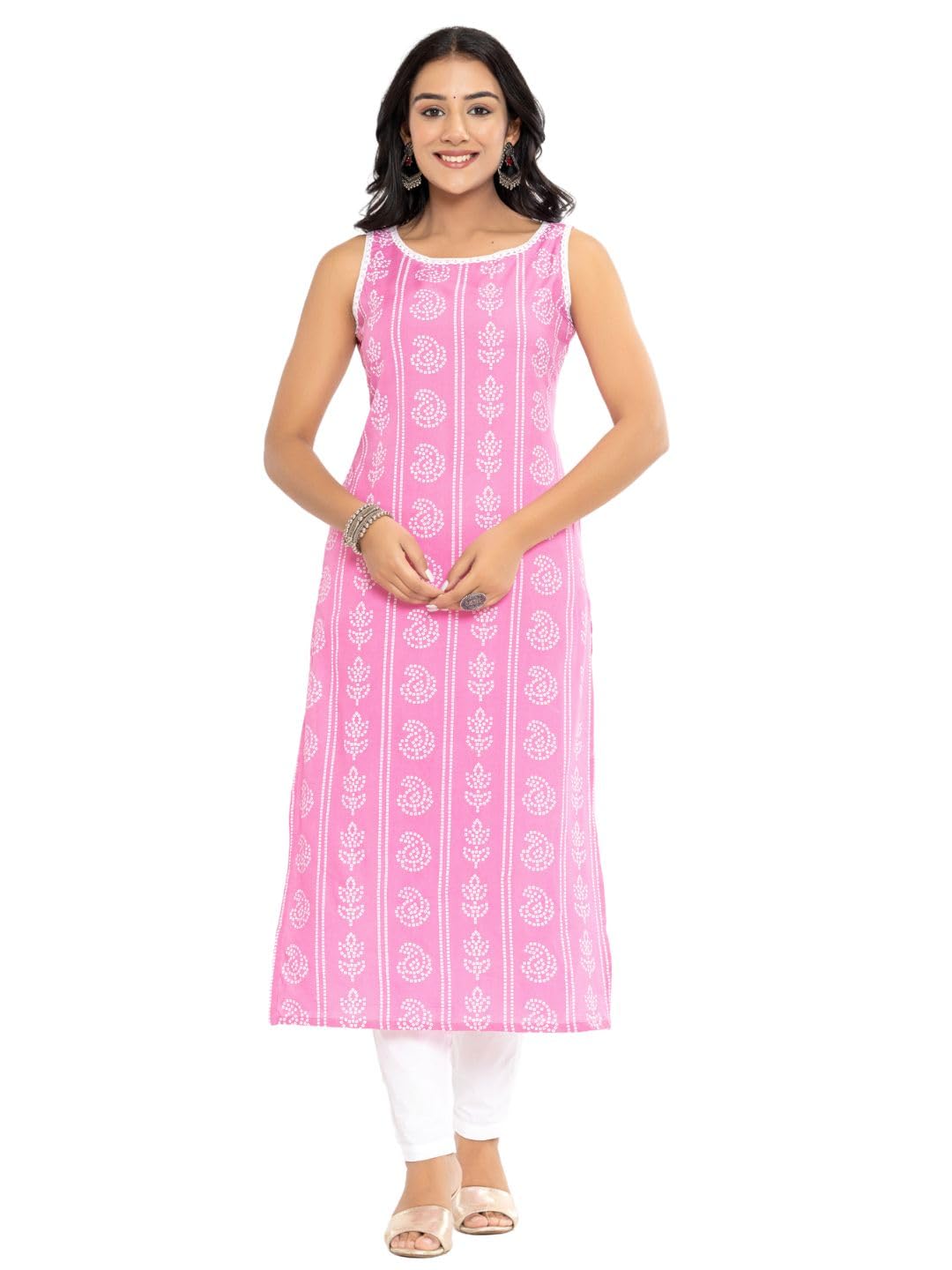 rytras Women's Cotton Printed Straight Sleeveless Kurta