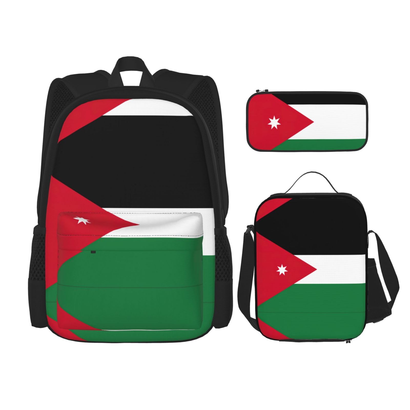 Plecak z flagą Jordanii dziecko chłopcy dziewczęta pudełko na lunch szkoła torba na książki zestaw uczniów szkół średnich student prezent, Czarny, One Size, Bagaż