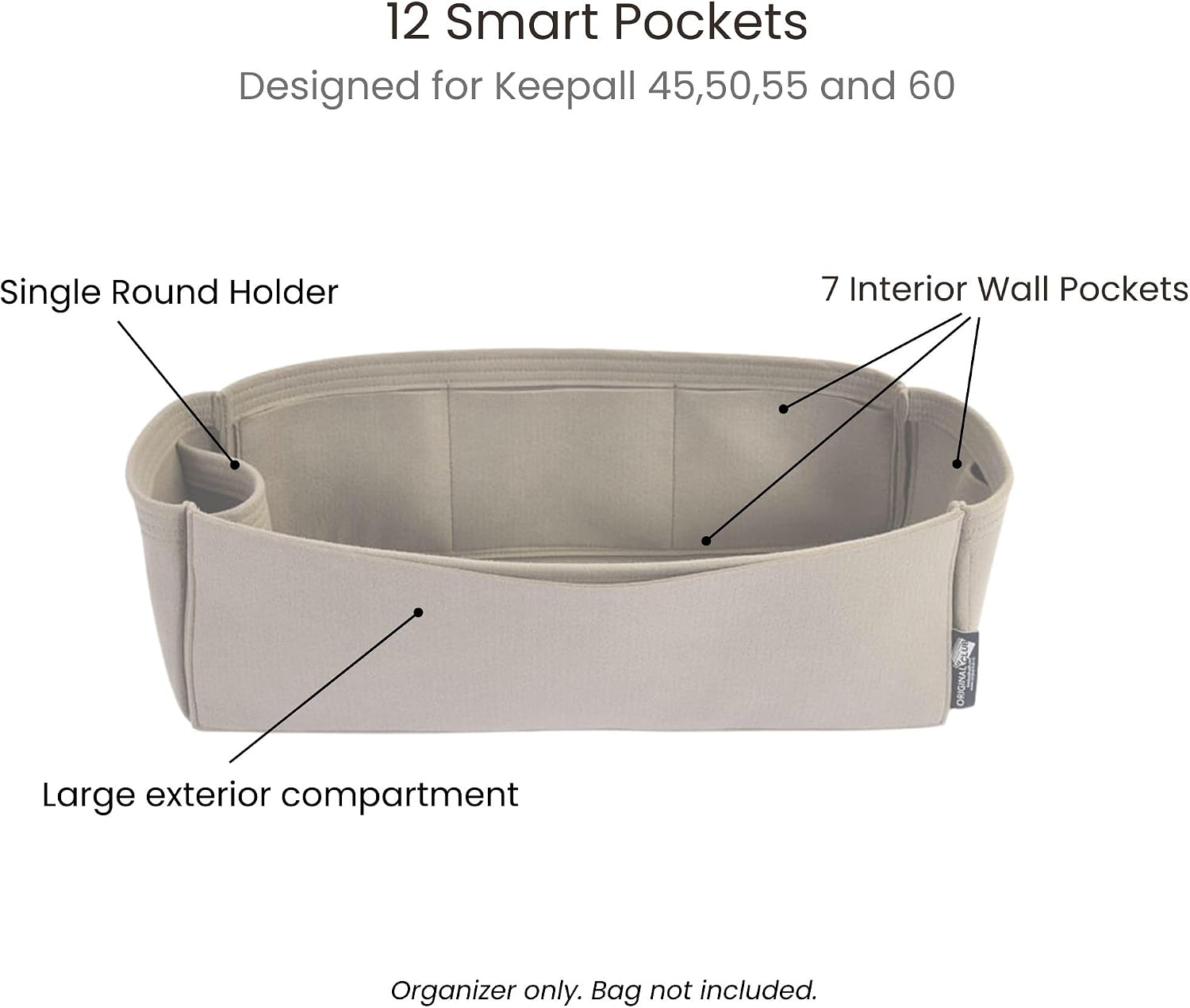 Structured Bag Organizer Insert for Keepall 45–60 – Interior Compartment Divider with One Round Holder