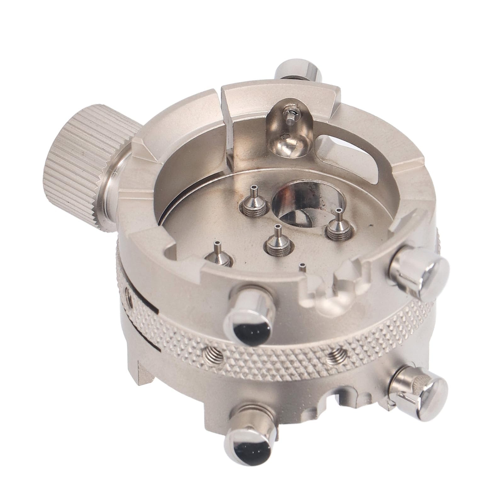 Soporte de movimiento de reloj de acero inoxidable para movimiento 7750, herramienta de ajuste de fijación segura con tornillos de tope y columnas de latón para relojeros