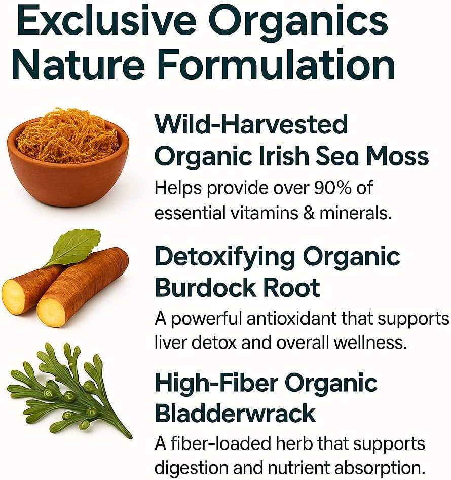 ORGANICS NATURE Irish Sea Moss Capsules 45 Servings | High Potency Seamoss Pills | Dr. Sebi Approved Sea Moss for Energy 90 Vegan Capsules - Image 3