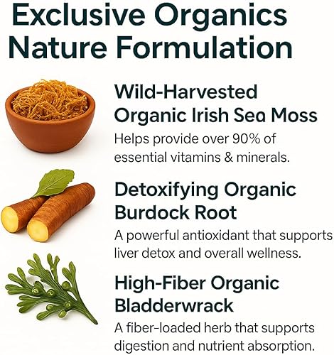 ORGANICS NATURE Cápsulas de musgo marino irlandés de 45 porciones | Pastillas de masa marina de alta potencia | Musgo marino aprobado por Dr. Sebi
