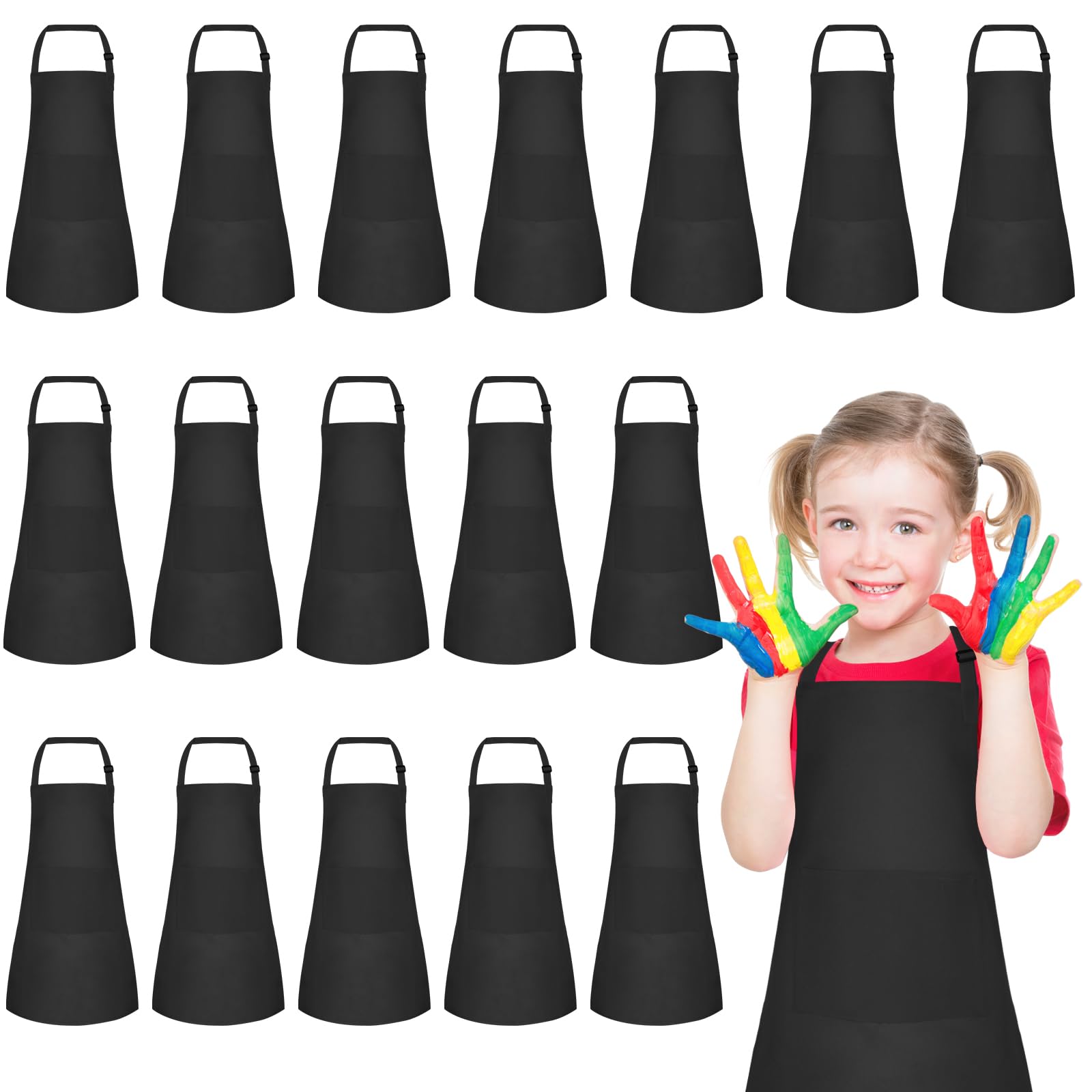 PLULON Juego de Delantales para Niños Delantal de Arte Ajustable para Niños con 2 Bolsillos Delantal de Artista a Granel para Hornear Pintura Actividad de Cocina