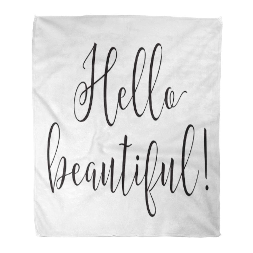 Golee Throw Blanket Hello Beautiful Inscription Black and White Usable As Overlay Valentines 50x60 Inches Warm Fuzzy Soft Blanket for Bed Sofa