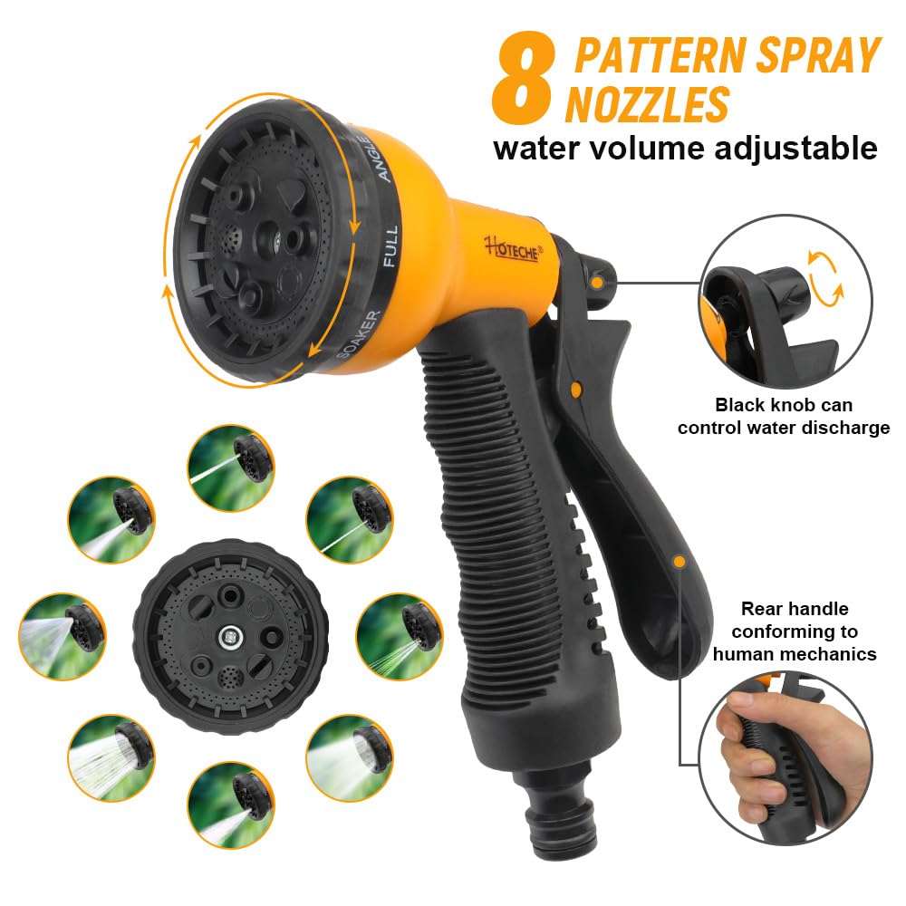 Hoteche Set di tubi per acqua da giardino, 15 m, tubo a spirale estensibile, tubo per acqua da giardino, Eva con 8 modalità per irrigazione piante, giardino e prato