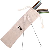 Vista 5 de H&S Pajitas de metal reutilizables para beber – 8 piezas – Juego de pajitas de acero inoxidable multicolor – Pajitas de metal multicolor – Pajitas