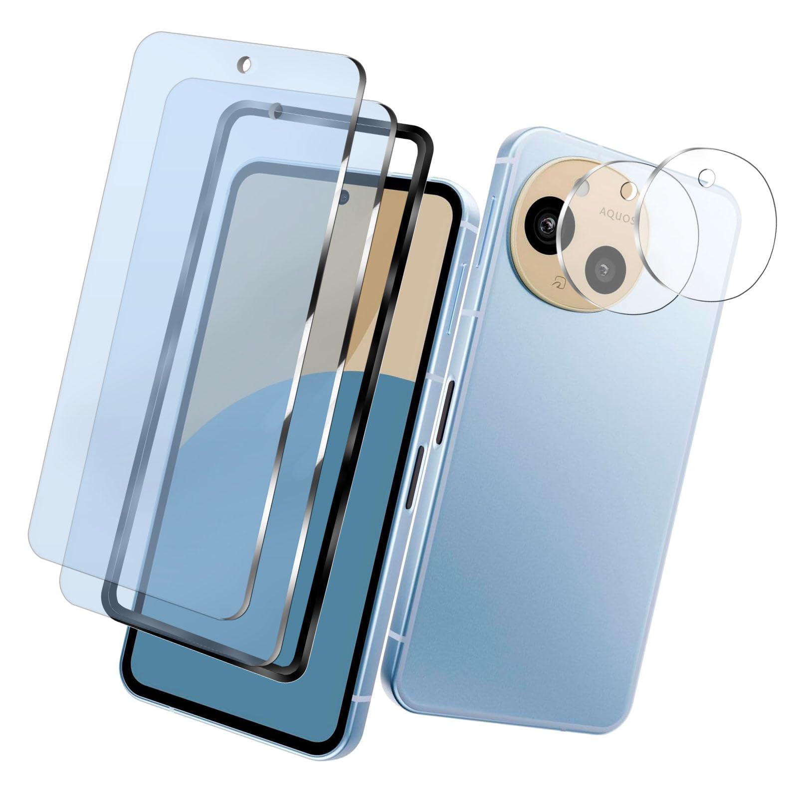 対応 AQUOS sense9 ガラスフィルム + AQUOS sense9 カメラフィルム AQUOS 用の保護フィルム 視力を保護 目の疲れ軽減 貼り付け簡単 【 専用ガイド枠付き】自動吸着 気泡 防止飛散防止 対 応 SH-53E/SH-M29 液晶保 護 シート衝撃吸収 撥油性 指紋防 止 超高タッチ感度 硬度9H 対応 sense9 フィルム 耐衝撃 高透過率耐衝撃 汚れに強い 保護フィルムPCduoduo【2* ブルーライトカットガラスフィルム + 2* レンズ保護フィル ム】