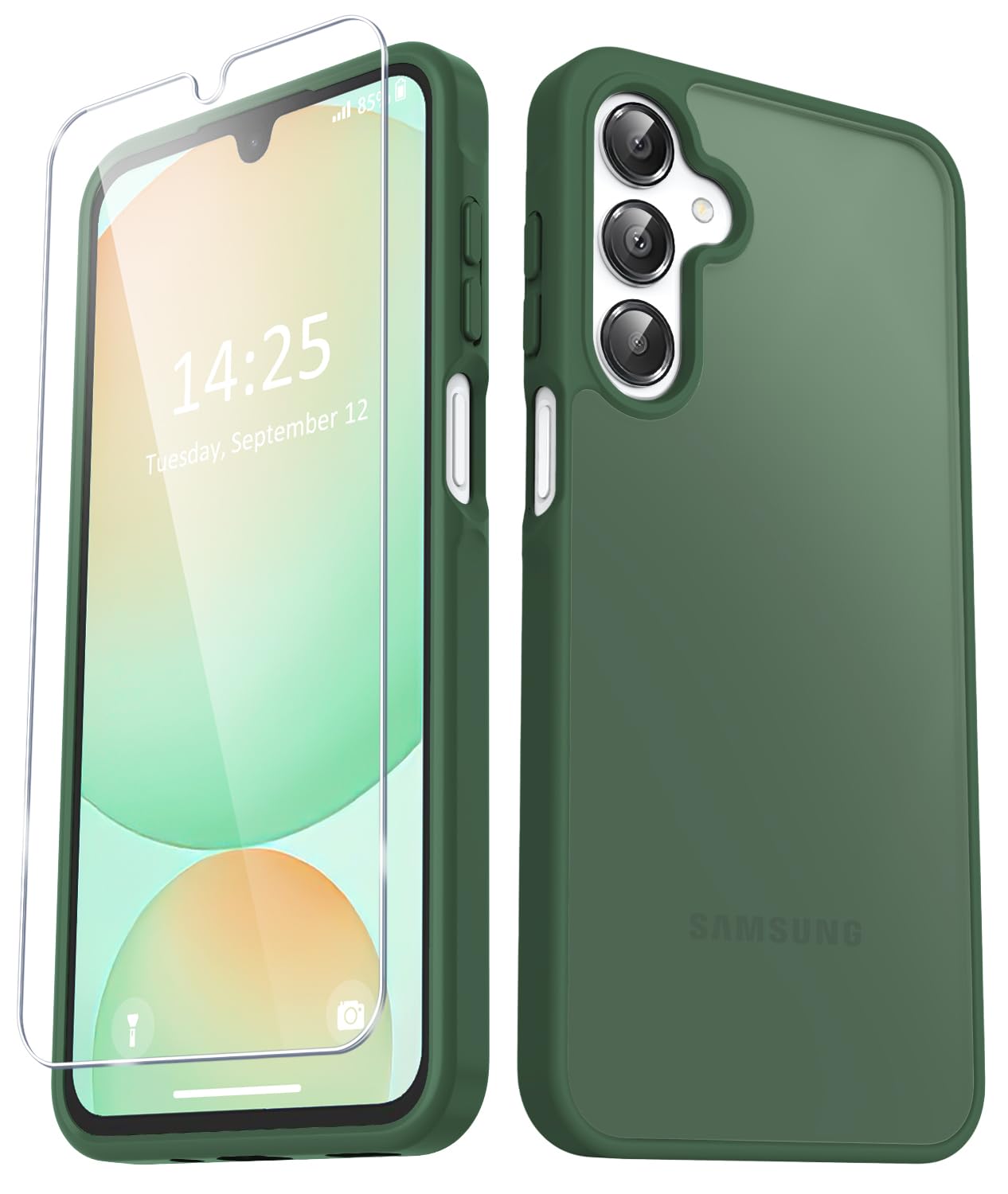 YENAPOON for Samsung Galaxy A26 5G Case, Matte Phone Case with 1 Screen Protector, Frosted Translucent Back, Slim Shockproof Protective Cover, Dark