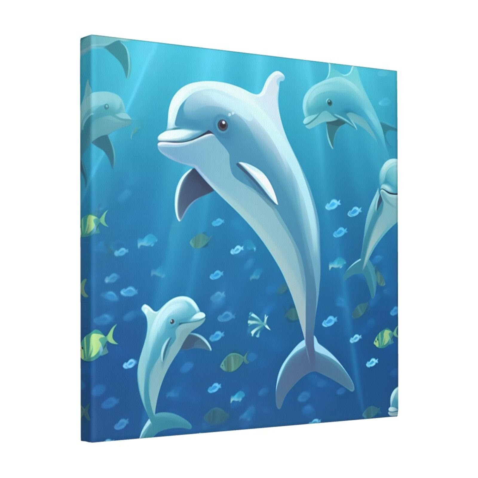 KLOPH Dolphin Canvas Wall Art for Living Room 16"x16" Modern Artwork Painting for Bathroom Hanging Canvas Prints Aesthetic Wallart for Bedroom Kitchen Office Wall Decor