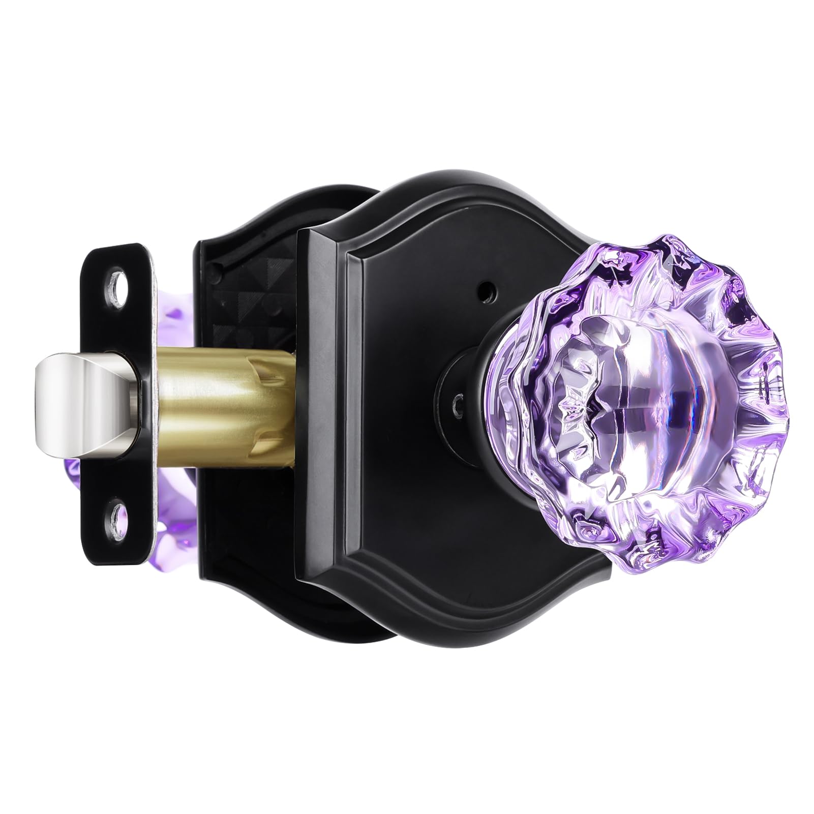 Purple Glass Door Knobs - Matte Black & Lock -1