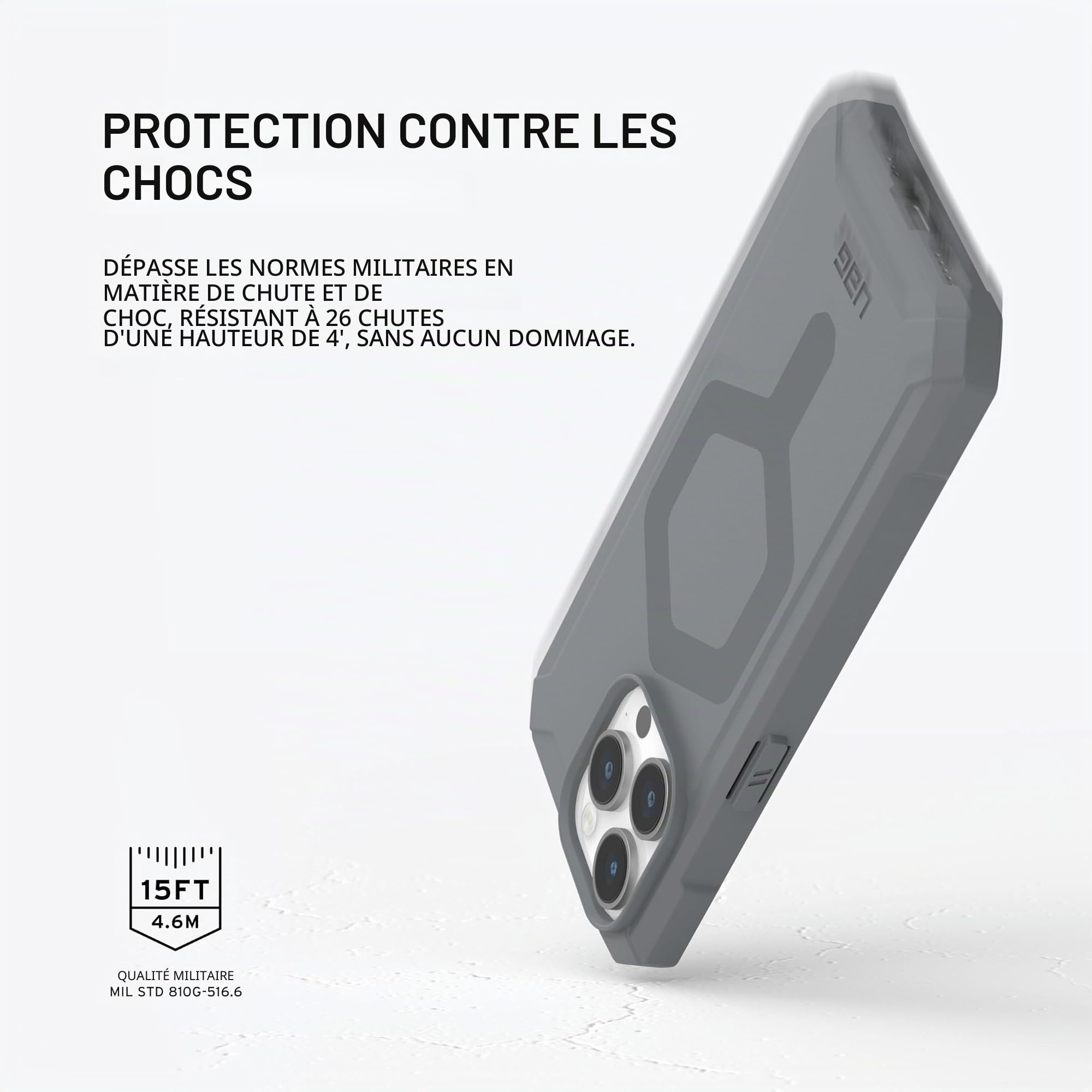 URBAN ARMOR GEAR UAG [Version Mise à Jour] Compatible avec iPhone 15 Pro Max 6,7" Essential Armor Silver Aimant intégré Compatible avec MagSafe Charging Coque de Protection Robuste de qualité