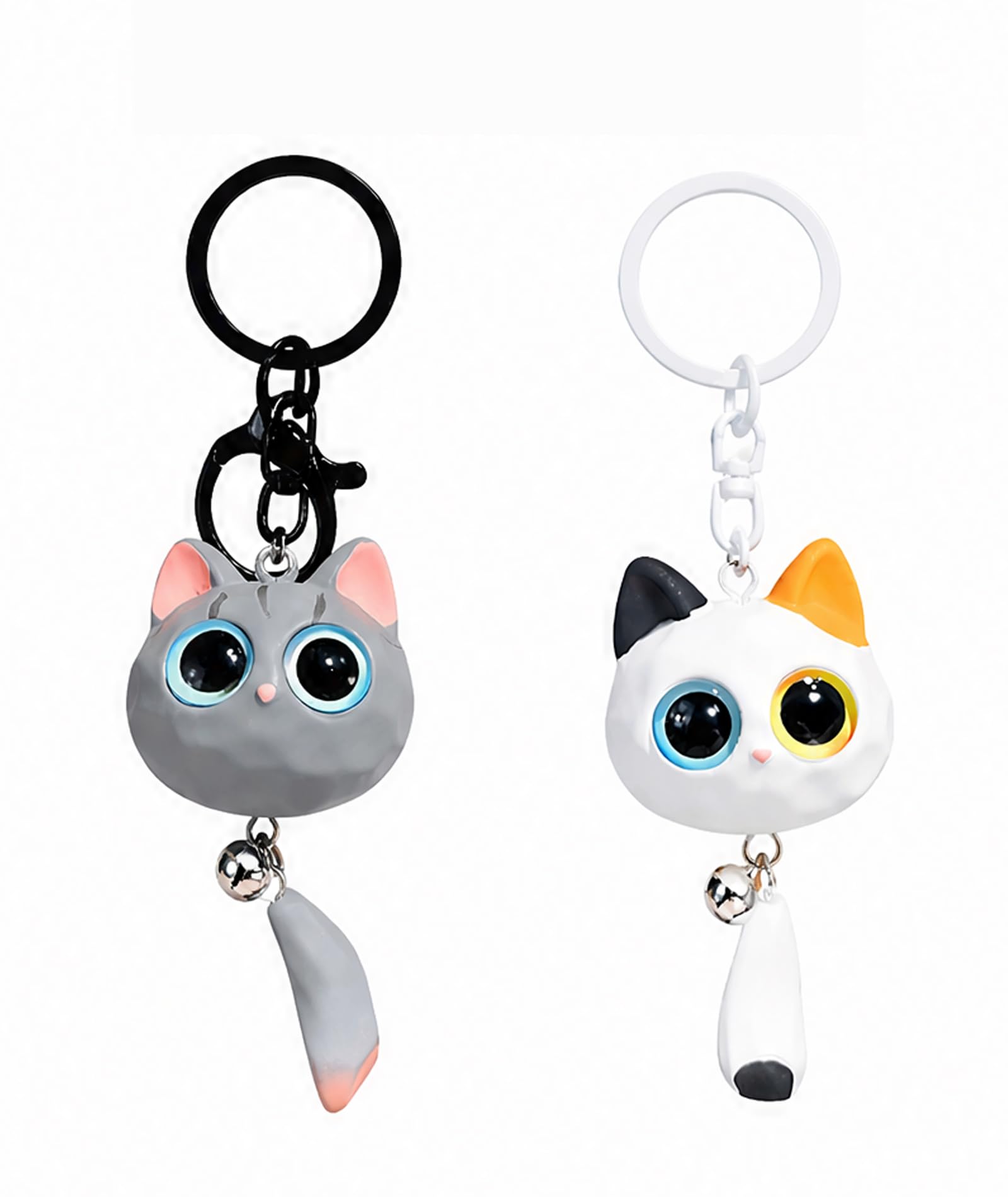 2 pcs Colored Heterochromatic Lenses and Gray Cute Big-Eyed Cat