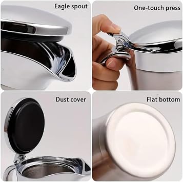 750ml Stainless Steel Gravy Boat with Lid, Silver | Double Insulated Sauce Jug with Hinged Lid,Elegant Sauce Boat Small Gravy Server for Holiday Dinners, Turkey, and Steak