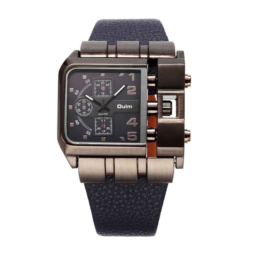 3364 Brand Original Rectangle Unique Design Men Wristwatch Wide Dial Leather Strap Quartz Watch + in Stock