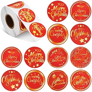 500 Pieces Christmas Round Stickers Label Stickers Circle Label Seal Sticker with Snowflake Christmas Elements for Envelope Bag Decorations, 1.38 Inches