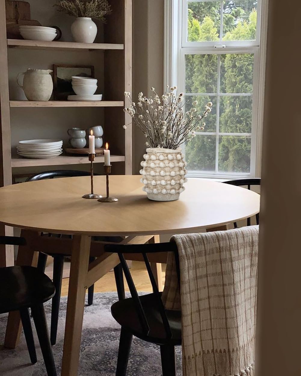 Rustic Farmhouse Vase, Boho Beige Vase for Pampas Grass Small Textured Knotted Vases for Flowers Decorative Cement Floral Vases for Home Decor, Living Room, Dining Table - Image 4