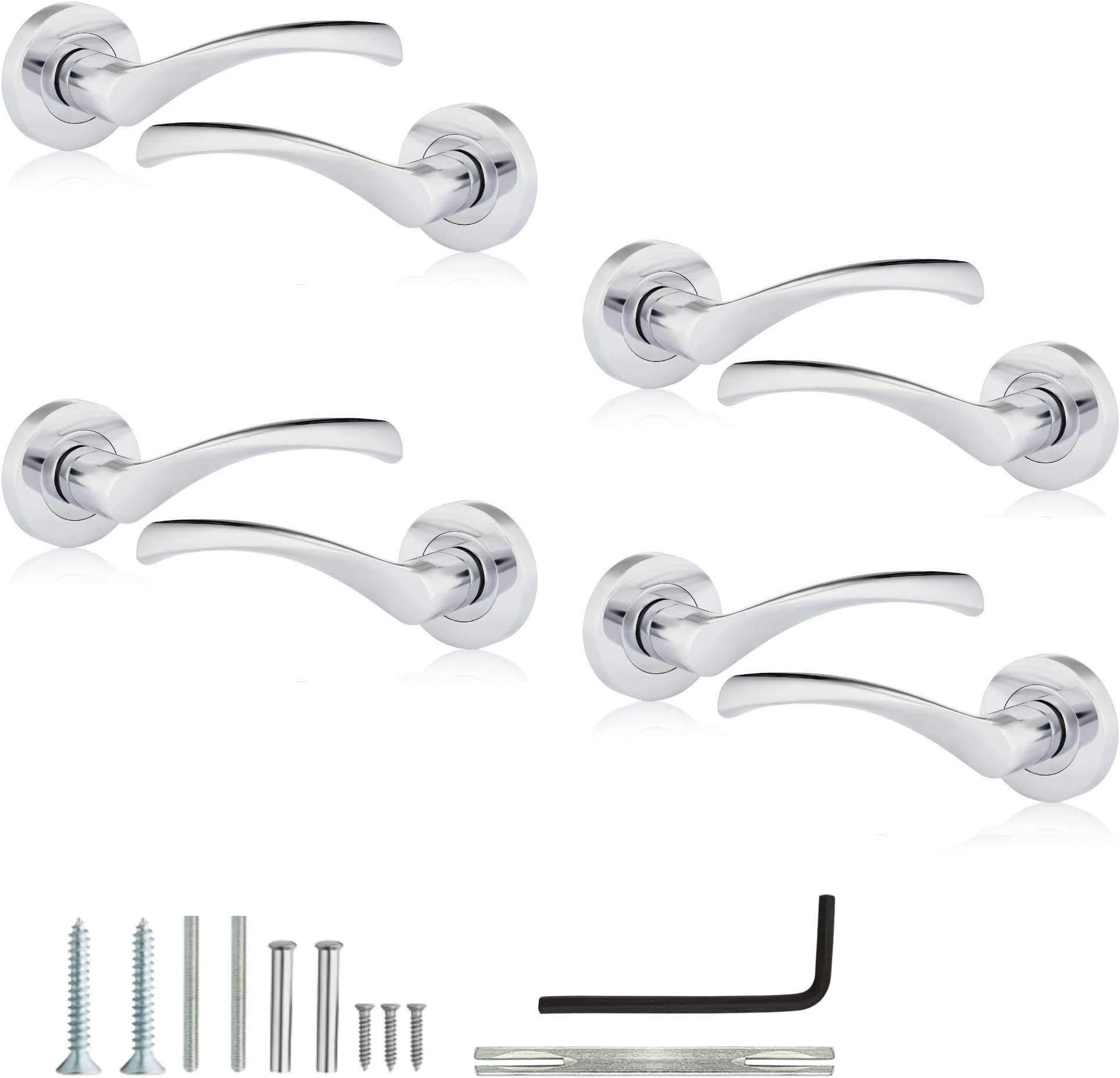 – Warped Lever on Rose Door Handles Polished Chrome, Internal Door Handles for Wooden Doors, Modern Interior Door Handle Set (4 Pairs)