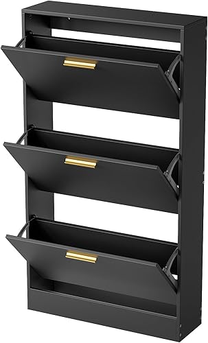 Miniatura 8 de LYNSOM Armario de zapatos, organizador de zapatos con 3 cajones abatibles, moderno almacenamiento de zapatos de entrada con pantalla superior,