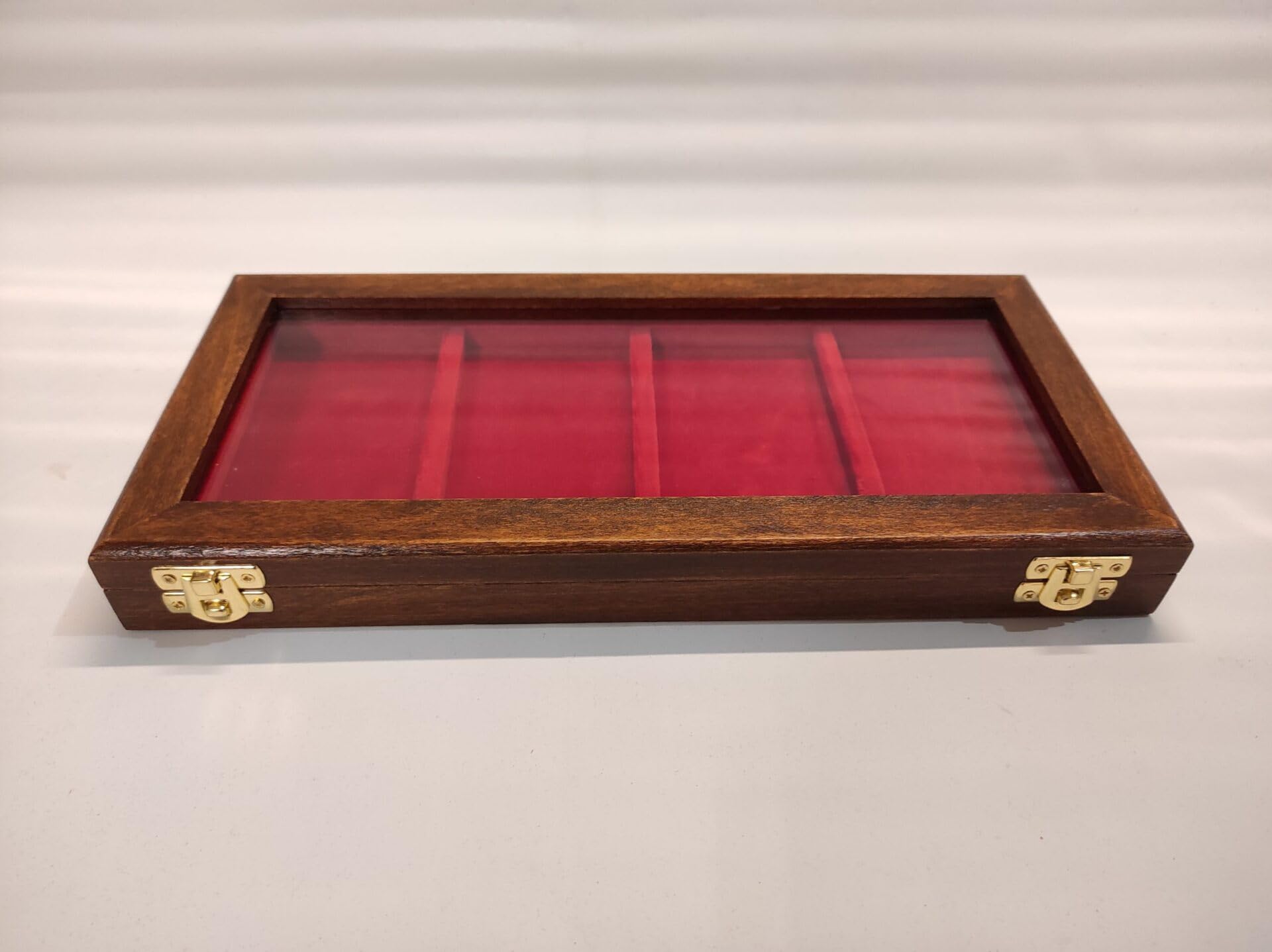Vetrina Espositore per Medaglie Militari in Legno e Vetro, 4 Scomparti in Velluto per Medaglie con Nastrino, Cofanetto da Collezione Artigianale Made in Italy