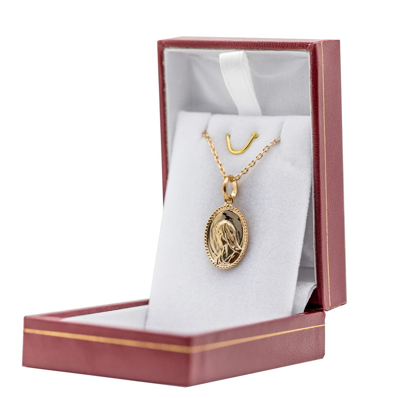 Collier avec médaille VIERGE MARIE | plaqué or véritable | chaine de 40cm | Personnalisable avec gravure | ensemble avec boite | Cadeau Femme et enfant