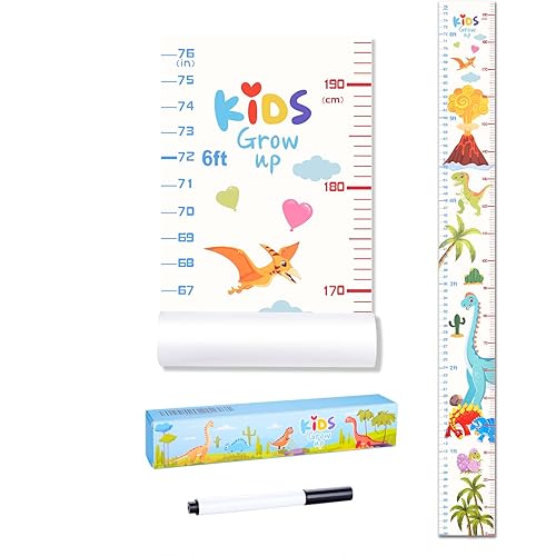 Baby Height Growth Chart, Premium Handing Ruler Home Nursery Wall Decor for Kids, 76" x 8" Growth Tracker for Children Height Record, Boys & Girls Playroom Decoration Sticker (Dinosaur)