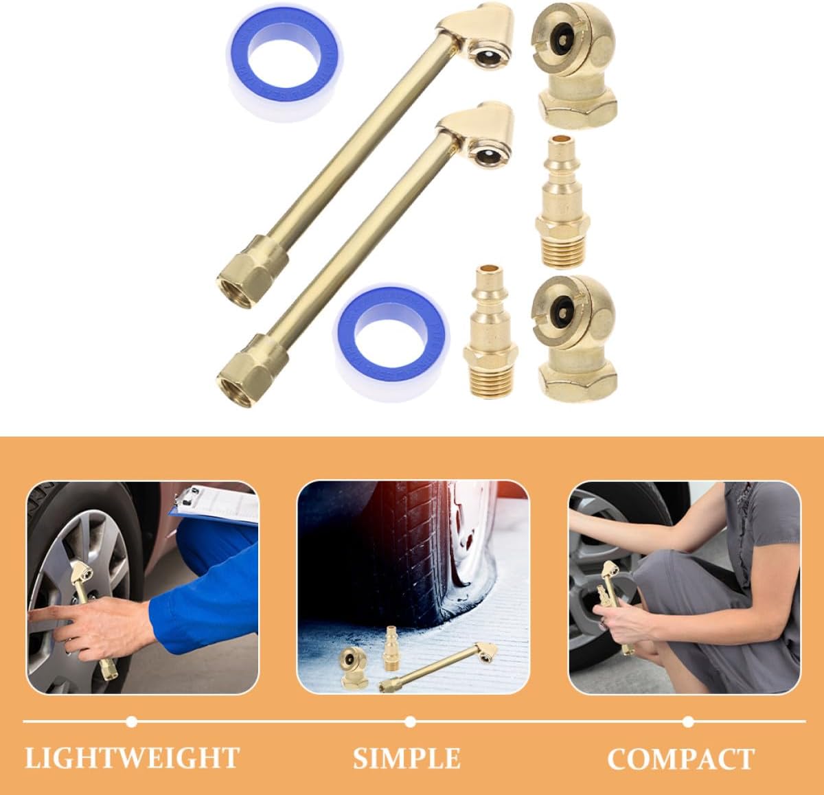 Heavy Duty Air Chuck Set 1/4 Brass Quick Connect Tire Inflator Valve Connector 4pcs Kit for Car and Tractor Tires Dual Head Air Compressor Attachment