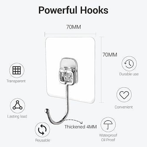 Miniatura 6 de ALLFONDO - Ganchos adhesivos grandes de 44 libras (máximo), paquete de 12, ganchos de pared impermeables a prueba de óxido de acero inoxidable para