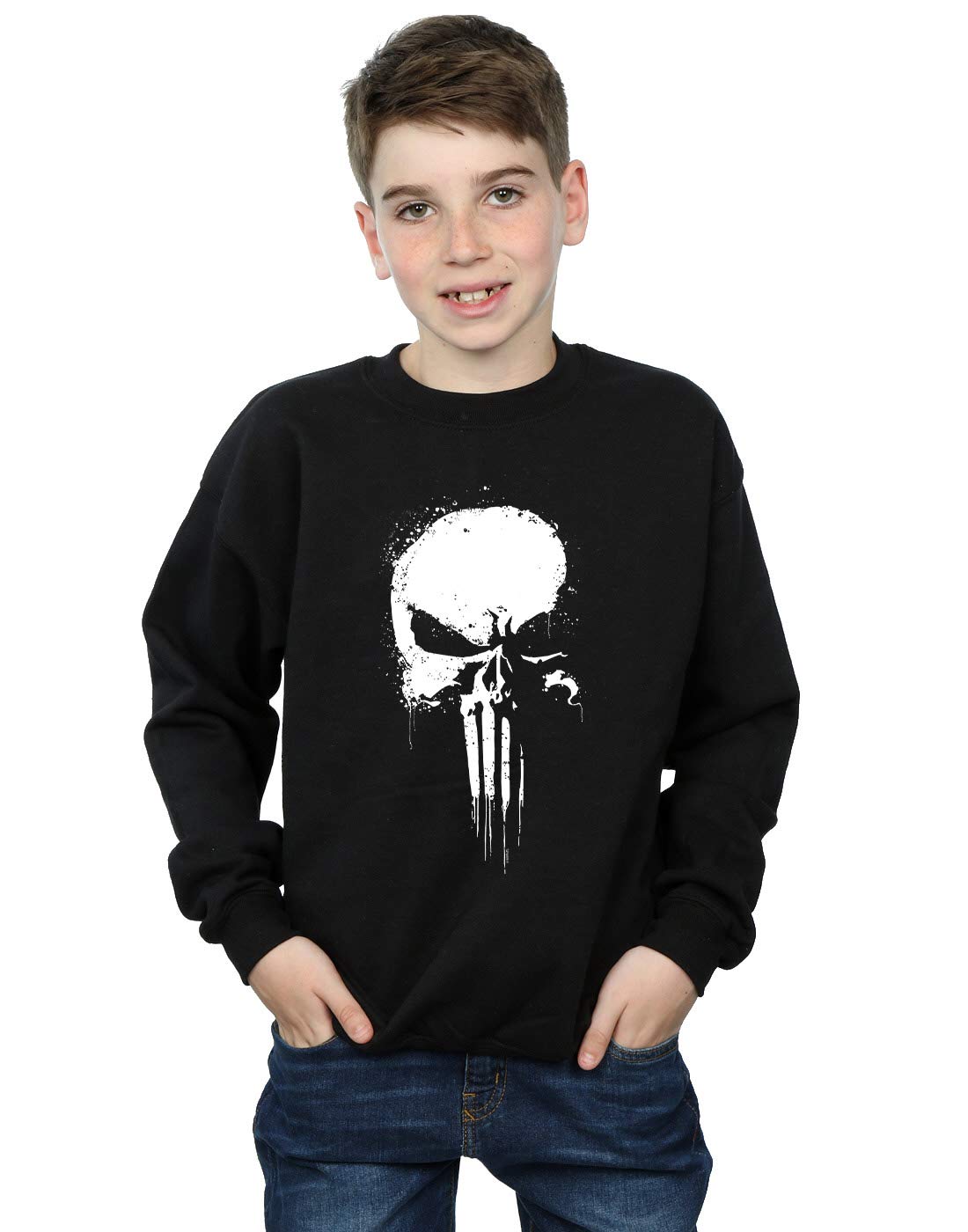 Absolute Cult Boys Black Marvel The Punisher Spray Skull Sweatshirt 9-11 Years