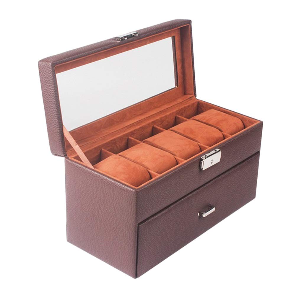 DFHEsdfD Watch boxes, Window Organizer Box 10 Slot 2-Tier PU Leather Watch Jewelry Display Case Storage Holder
